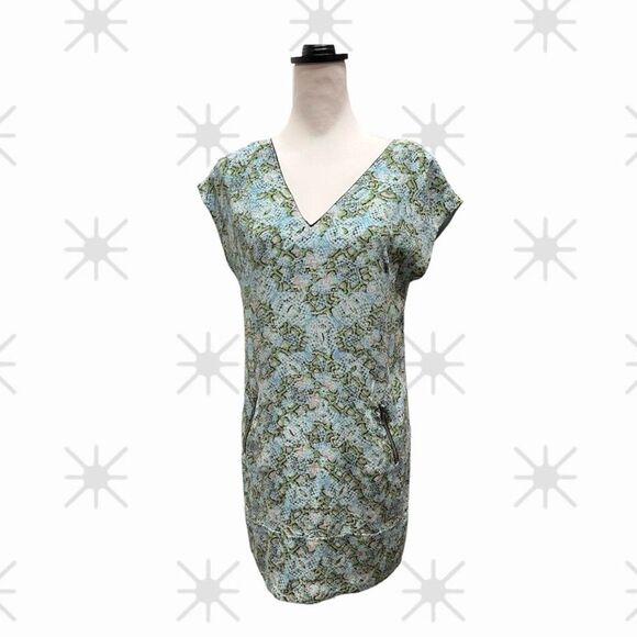 Maeve Anthropologie Serpentes Blue 100% Silk Tunic Dress with Zippered pockets - Picture 1 of 12